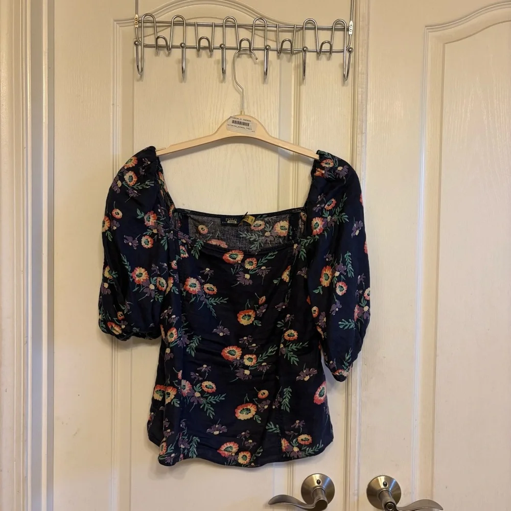 Polo Ralph Lauren Navy Floral Puff Sleeve Blouse - Picture 9 of 10